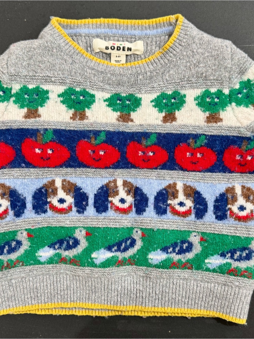 Boden Kids Multicolor Novelty Knit Sweater - Gray, Red, Blue, Green